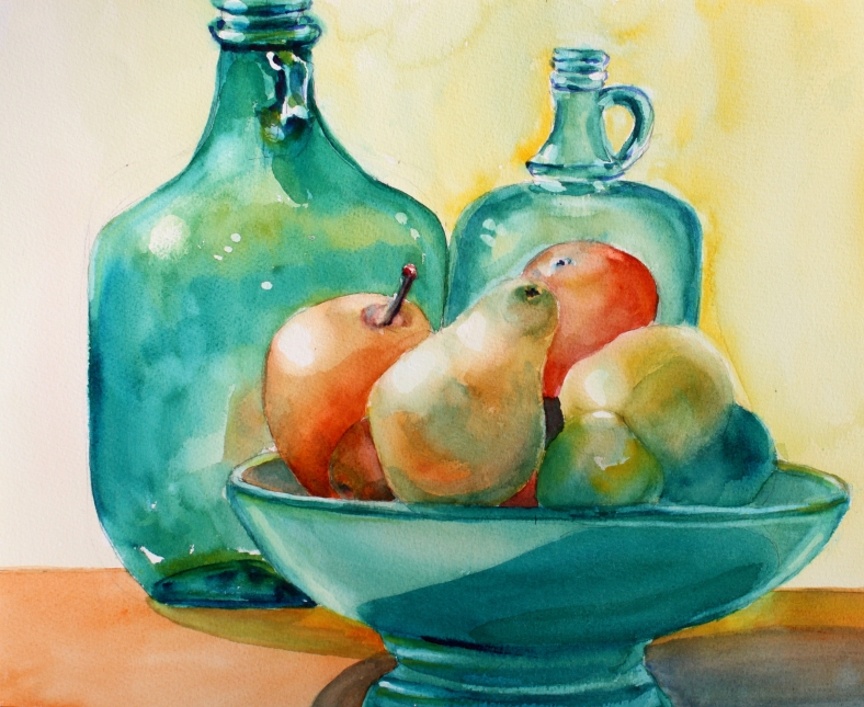 green-bottles-and-fruit-bowl